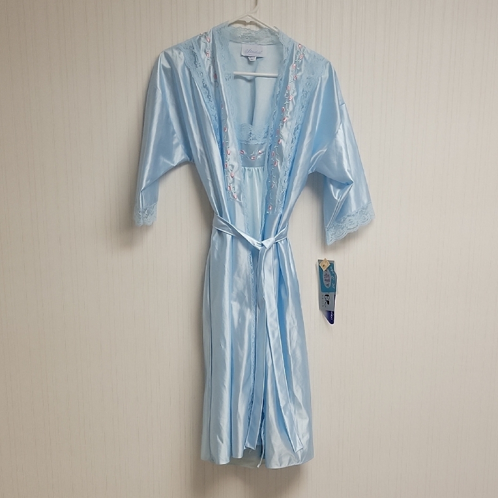 Stardust 2 Pc Light Blue Gown & Robe Set, Women's Small. New Vintage